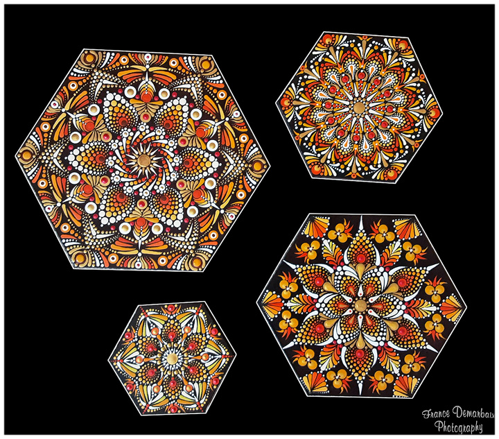 MANDALA QUADRIPTYQUE 113 - toiles hexagonales 30-25-20-15cm