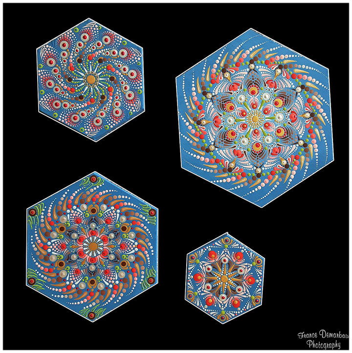 MANDALA QUADRIPTYQUE 114 - toiles hexagonales 30-25-20-15cm